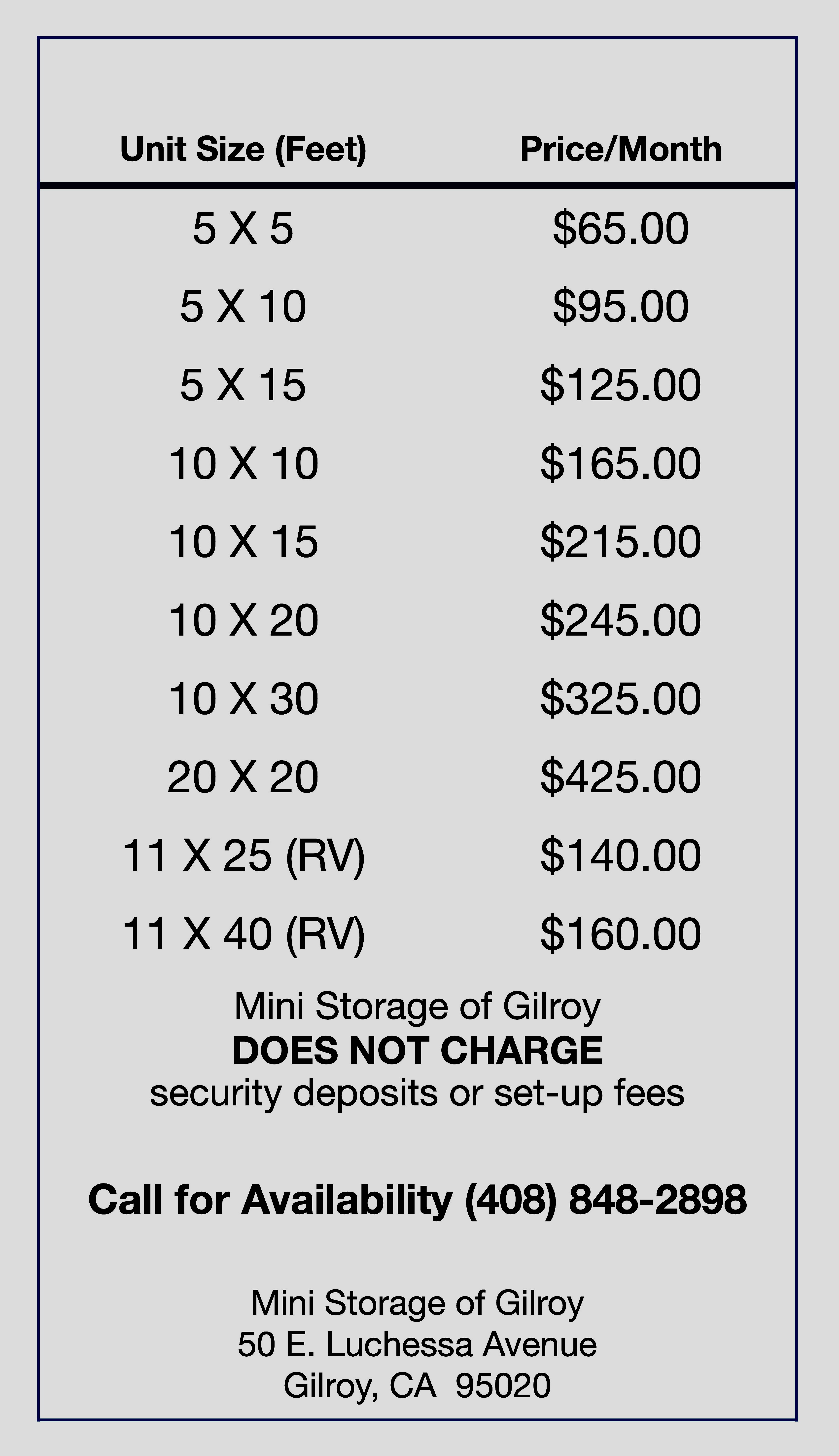 Standard Rental Rates Standard Rental Rates